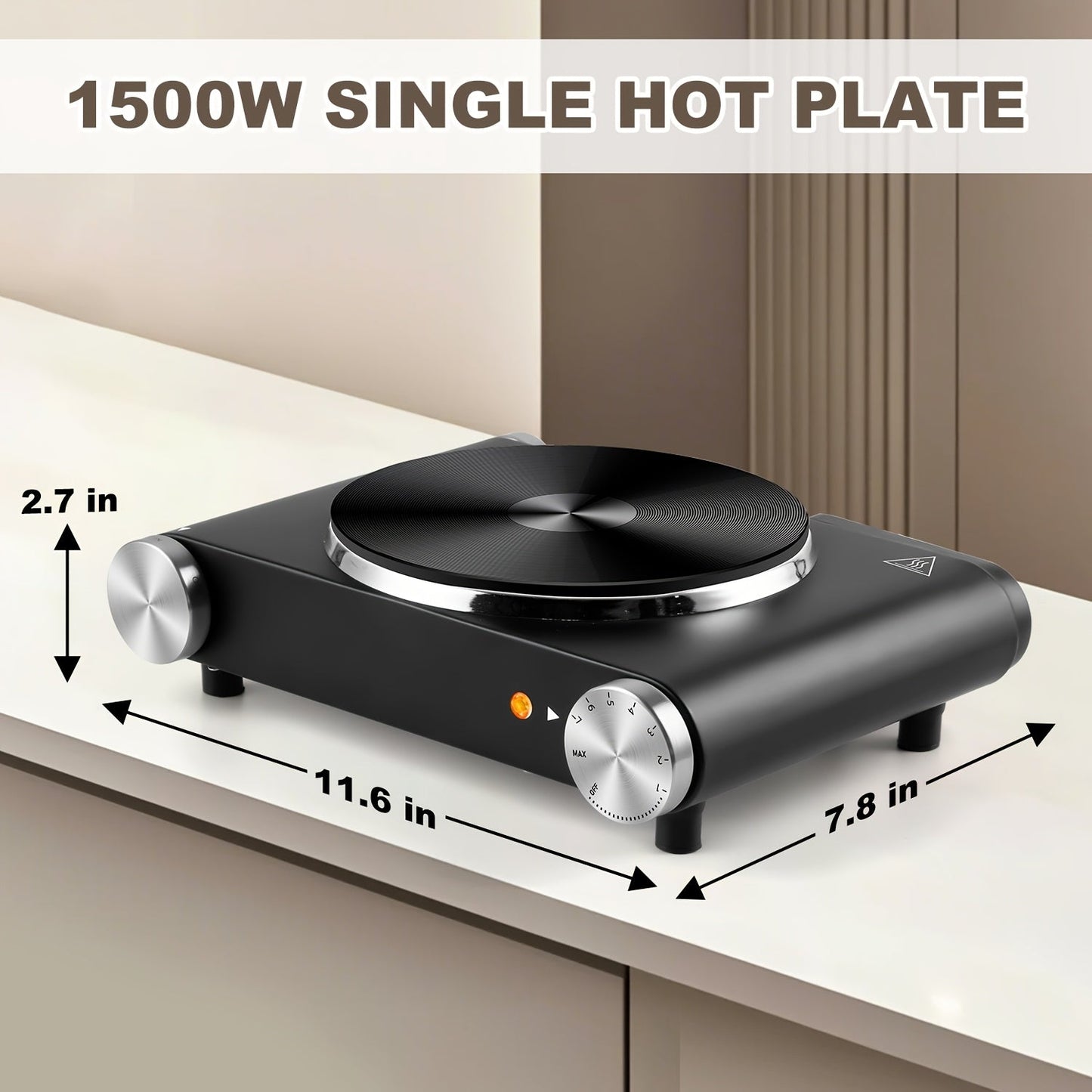 Hot Plate Electric Burner with Temperature Control, Dual Size Coil Burners 7.4in & 6.1in, Countertop Electric Stove for Daily Cooking