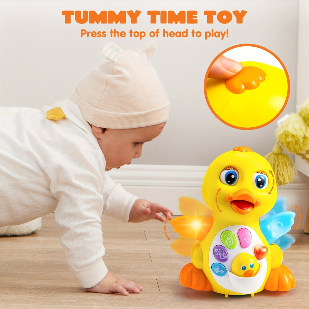 Musical Walking Duck Toy with Five Front Buttons, Flashing Wings and Rotating Wheel Base Pictured