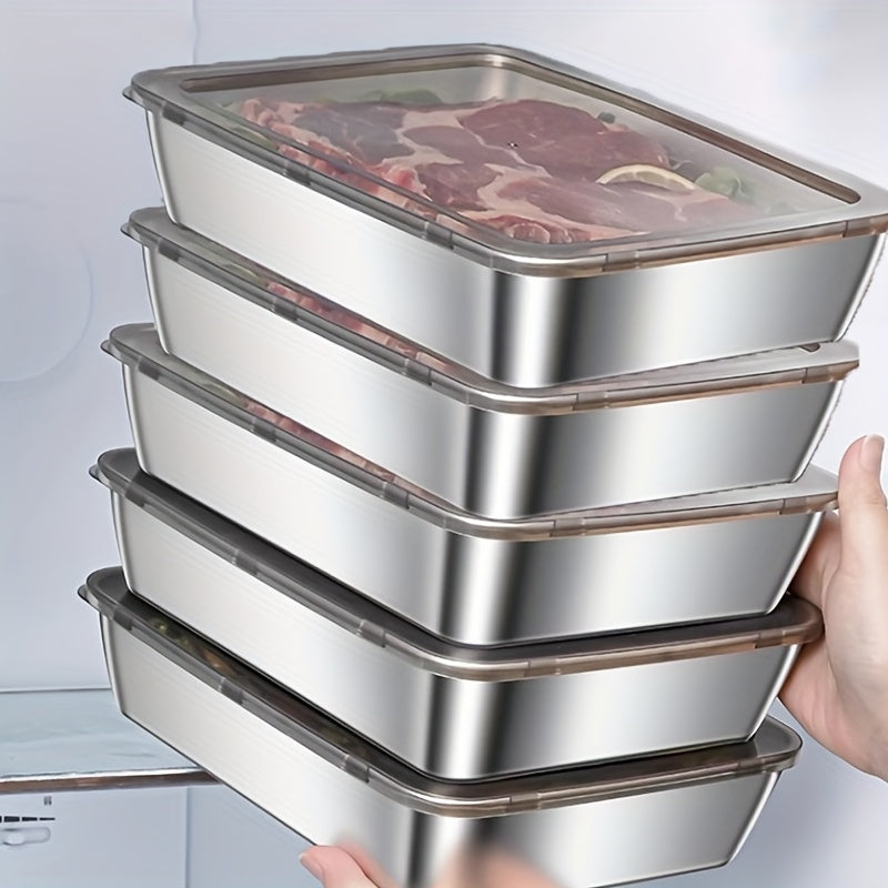 Food Storage Containers with Lids, Five-Piece Stainless Steel Tray Set with Included Lids for Meal Prep and Refrigerator Use