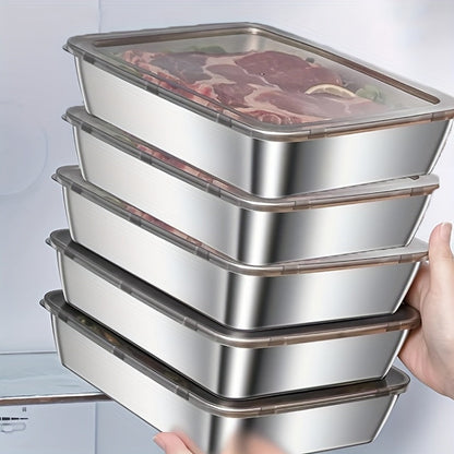 Food Storage Containers with Lids, Five-Piece Stainless Steel Tray Set with Included Lids for Meal Prep and Refrigerator Use