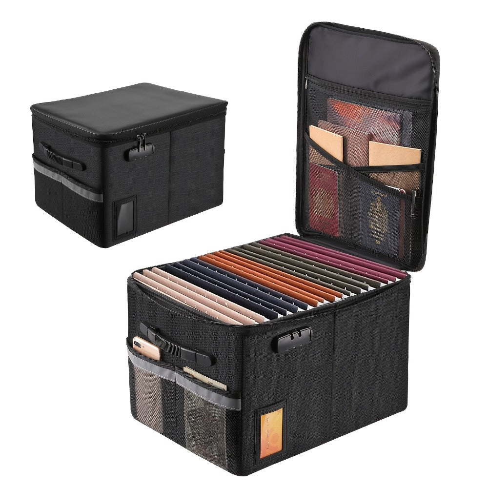 Fireproof File Box with Combination Lock - Collapsible Fireproof Document Organizer Filing for Entryways, Bedrooms and Living Spaces