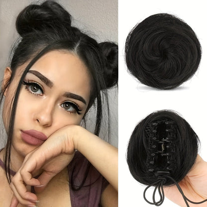 Mini Donut Bun Hairpiece with Cat Ears Claw Clip Messy Bun Synthetic Fiber Instant Updo – 2 Pcs Set for Women Girls All Hair Types Natural