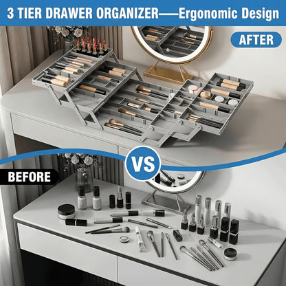 Two-Row Cantilever Drawer Organizer with Two- or Three-Layer Expandable Storage Configurations