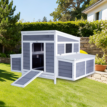 Wooden Chicken Coop with 2 Large Nesting Boxes for 4-6 Chickens, 59" Outdoor Hen House with PVC Roof