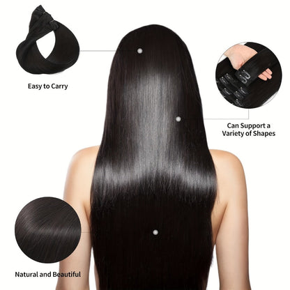 Hair Extensions Straight Brazilian Human Hair Clip-In Set with Eight Wefts, 18 Clips and Six Length Options
