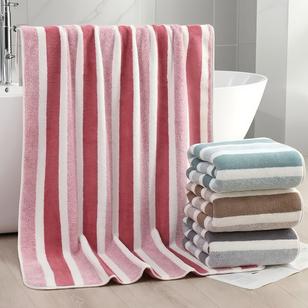 Bath Towels Set 1 or 4 Pack Microfiber Two-Color Striped Towels 27 x 55 Inch in Gray, Red and Green