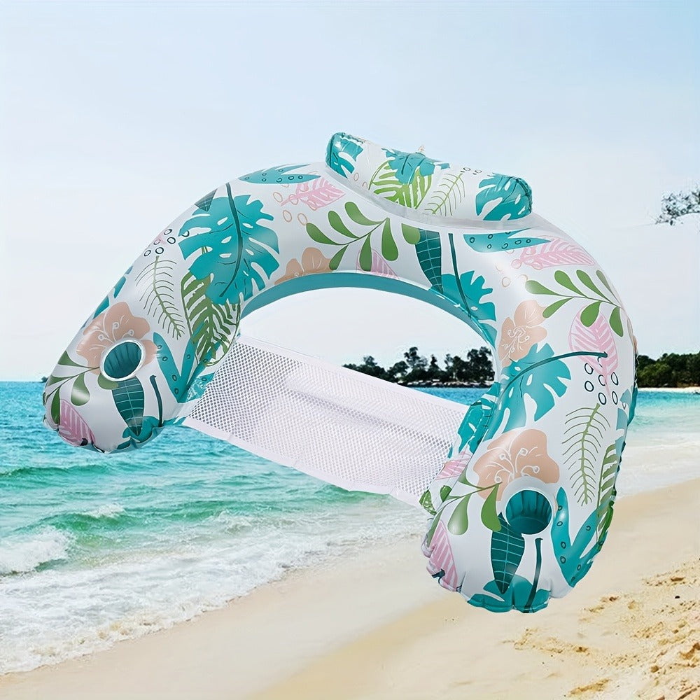 Striped Inflatable Pool Float for Adults – Heavy-Duty PVC Raft Lounge Chair with Cup Holders, Leak-Proof Design for Lake River Ocean Beach