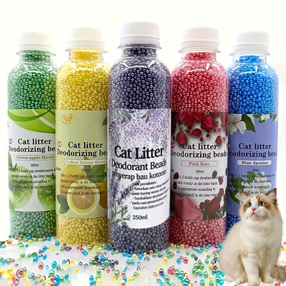 Flushable Cat Litter Deodorizer Beads 2-Pack – Dust-Free Odor Eliminator for Cat Litter Box, Mixed Absorbent Particles, Multiple Scents