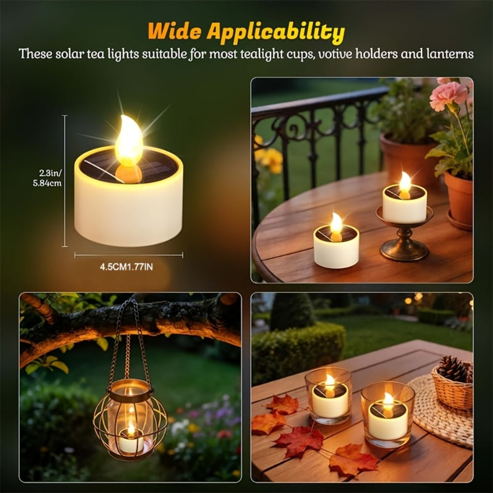 Solar Flameless Candles Outdoor LED Tealight with Dusk to Dawn Sensor Flickering Light for Entryways, Bedrooms and Living Spaces