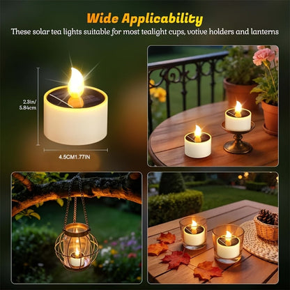 Solar Flameless Candles Outdoor LED Tealight with Dusk to Dawn Sensor Flickering Light for Entryways, Bedrooms and Living Spaces