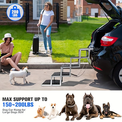 Dog Ramp for Cars Portable Folding Pet Stairs for SUV Trucks & Large Dogs – Non-Slip Surface Reinforced Steps Supports Up to 200 lb