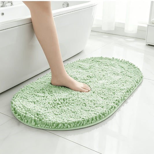 Oval Chenille-Style Bath Mat with Five Color Designs and 40 × 60 to 63 × 95 cm Size Options