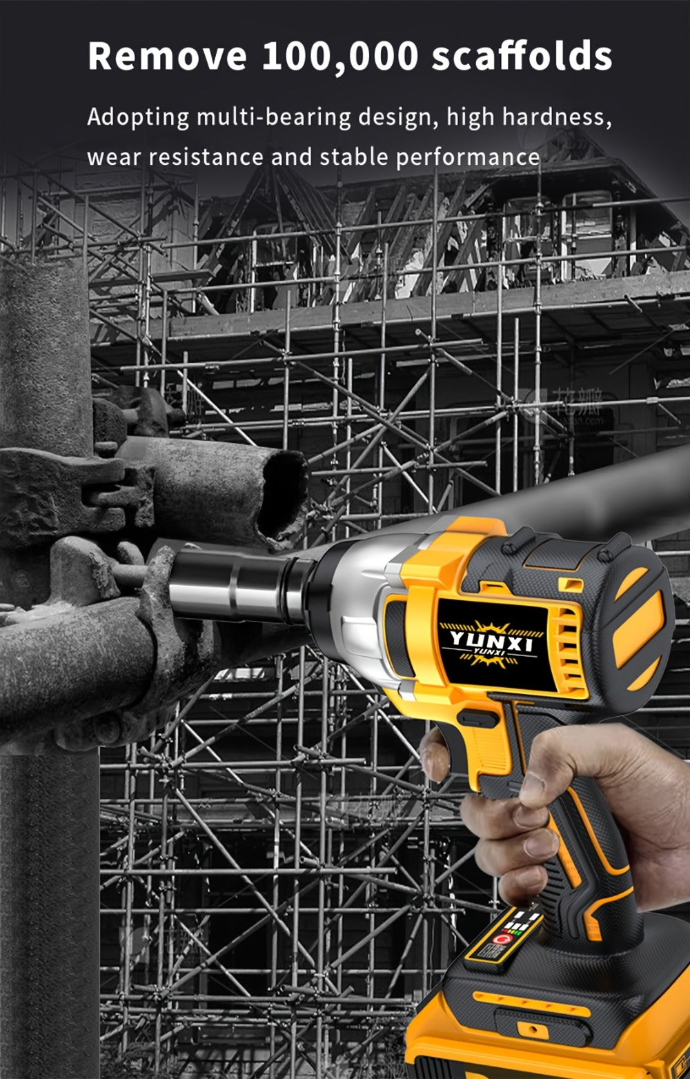 Power Tools YUNXI 21V Brushless Cordless Impact Wrench Kit with 4000mAh Battery and Configurable Accessories