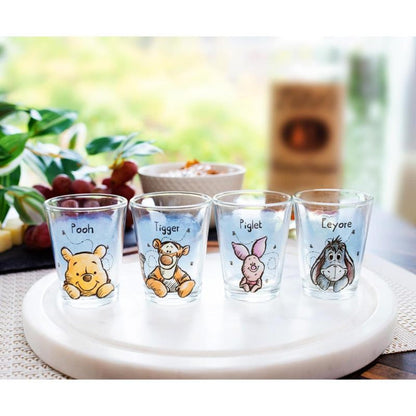 Mini Shot Glass Drinkware Set, Four 2oz Disney Winnie the Pooh Character Cups with Pooh, Piglet, Eeyore and Tigger Art