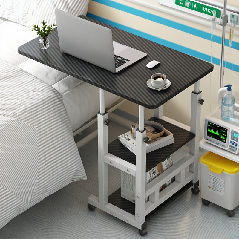 Adjustable Overbed Table with Rolling Shelf Frame and Six Color Checkout Options from Burlap to Deep Glacier