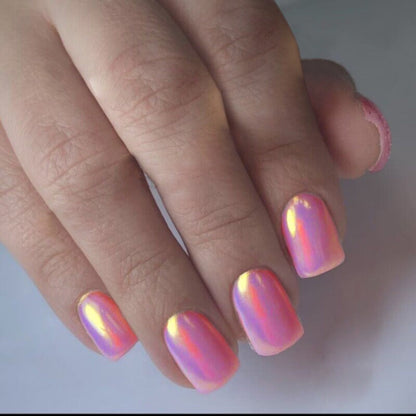 Press On Nails 96-Piece Short Square Set with Pink Chrome Mirror Metallic Full-Cover Finish