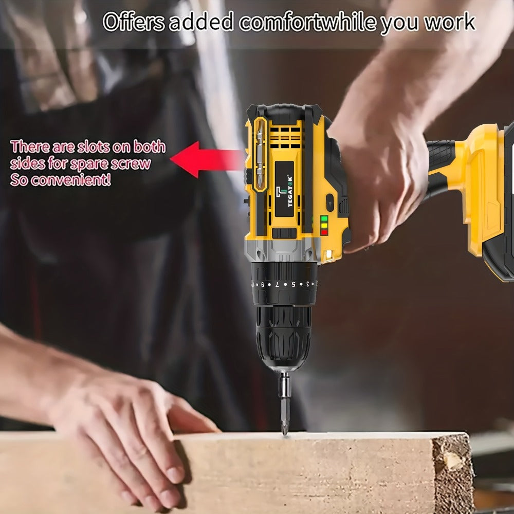 Cordless Drill Set 20V - Tegatok Impact Drill Kit with 45Nm Torque, 23-Speed Settings, LED Light