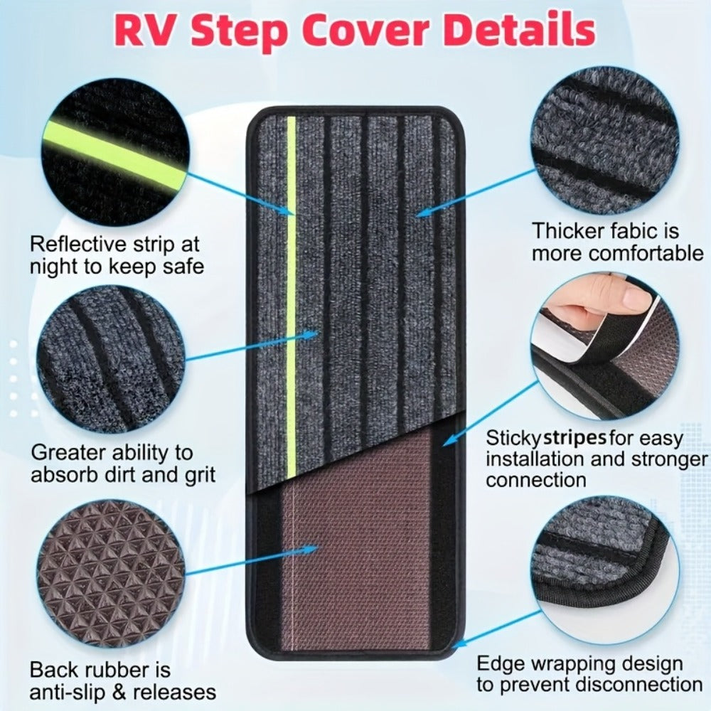 RV Step Covers Non-Slip Reflective – Durable Polyester Camping Rug Set for Travel Trailer, Motorhome & Outdoor Adventures, 2 or 4 Pack