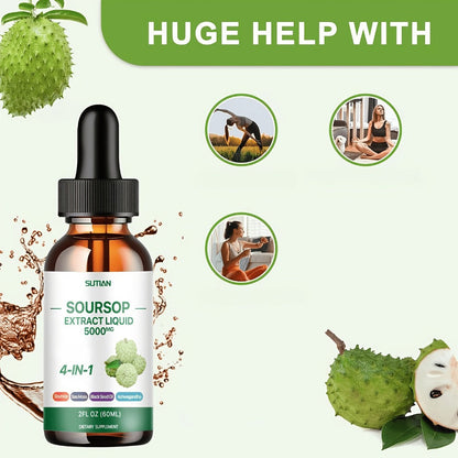 Dietary Supplement Soursop Liquid Drops with Black Seed Oil, Ashwagandha and Seaweed, 2 fl oz