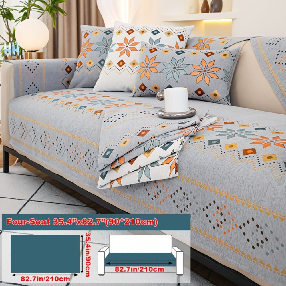 Sofa Cover Bohemian Chenille Jacquard Knit Sections for Seat, Armrest or Backrest with Model-Specific Size and Color Options