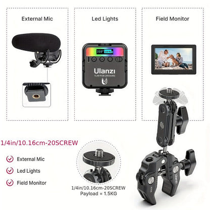 ULANZI Super Clamp 360° Ballhead Magic Arm Double Ball Head Camera Mount with 1/4"-20 & 3/8"-16 Thread for Canon Nikon DSLR