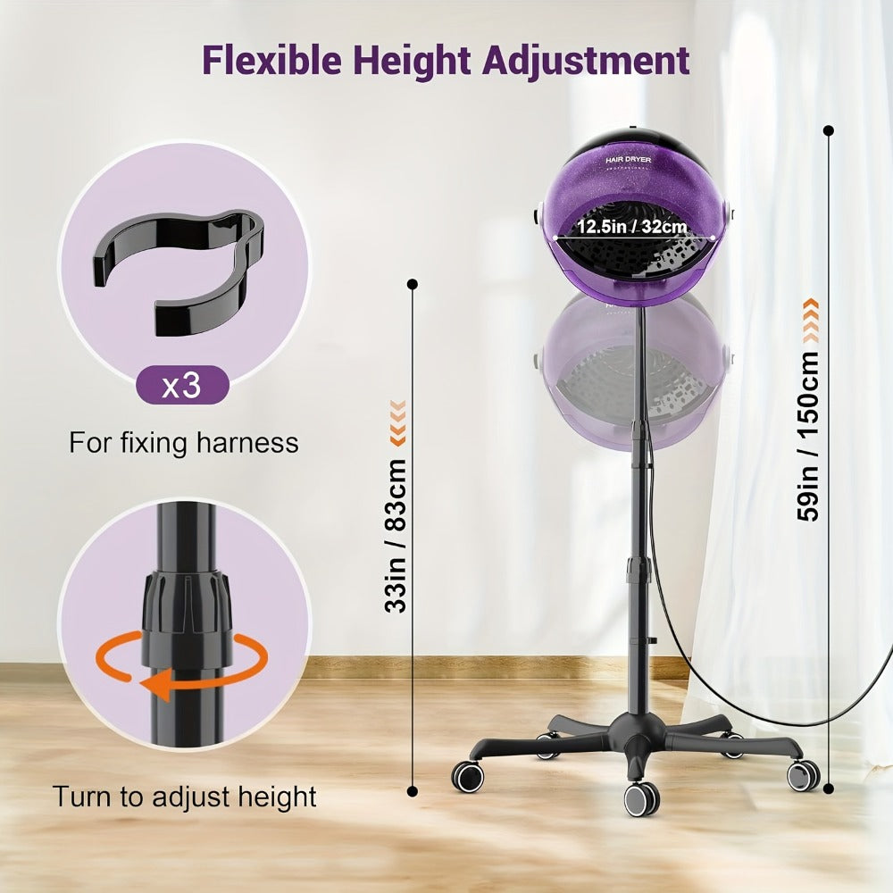 Ionic Floor-Standing Hooded Hair Dryer 1875W, Adjustable Height Professional Salon Hood Dryer for Deep