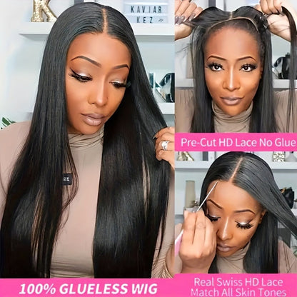 Straight Human Hair Wig with 4x4 Lace Closure, Center Part and Black 16–36 Inch Length Options