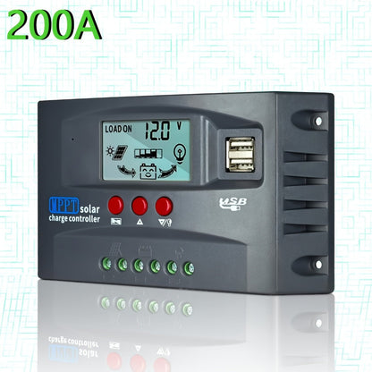 MPPT Solar Charge Controller 12V 24V – 150A/200A Auto-Tracking Solar Panel Regulator with LCD Display, Dual USB Port