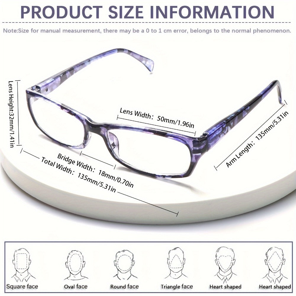 Reading Glasses – Five-Pair Rectangular Set with Spring Hinges and Mixed Colors with Multiple Strength and Color Options