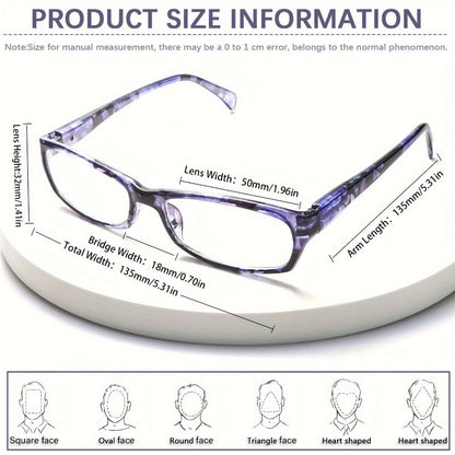 Reading Glasses – Five-Pair Rectangular Set with Spring Hinges and Mixed Colors with Multiple Strength and Color Options
