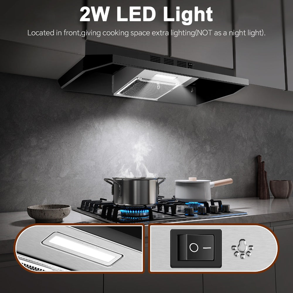 Range Hood 36 Inch Under Cabinet Ducted Ductless Convertible Stainless Steel 350CFM 2-Speed for Home Cooking, Dining and Outdoor Meals