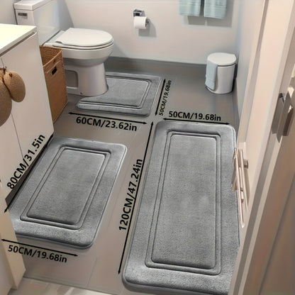 Three-Piece Bathroom Mat Set with 50 × 120, 50 × 80 and 50 × 60 cm Rugs in Five Solid Colors