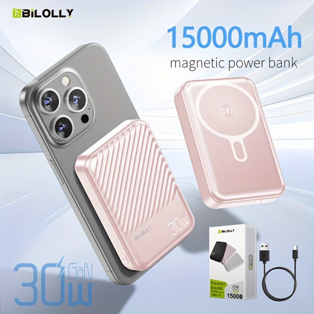 Power Bank Magnetic 6000-15000mAh with 30W Wired, 15W Wireless, Dual USB-C and Display in Four Colors