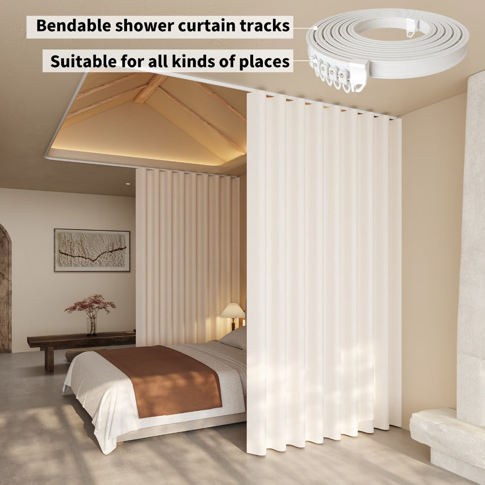 Flexible Curtain Rail Track, Bendable PVC Ceiling Mount Curtain Rod for Bay Window, Bathroom & Home Decor
