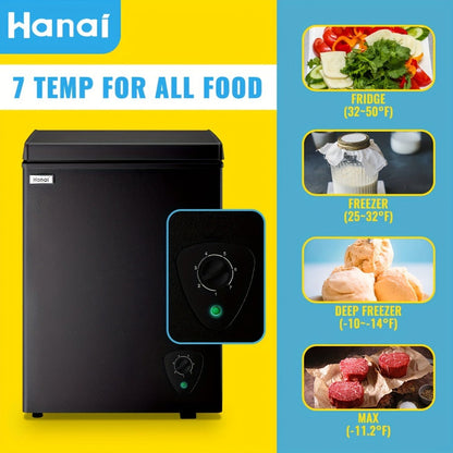 Chest Freezer, Compact Mini Deep Freezer with 7-Level Temperature Control (-11.2°F to 50°F), Low Noise R600a Compressor