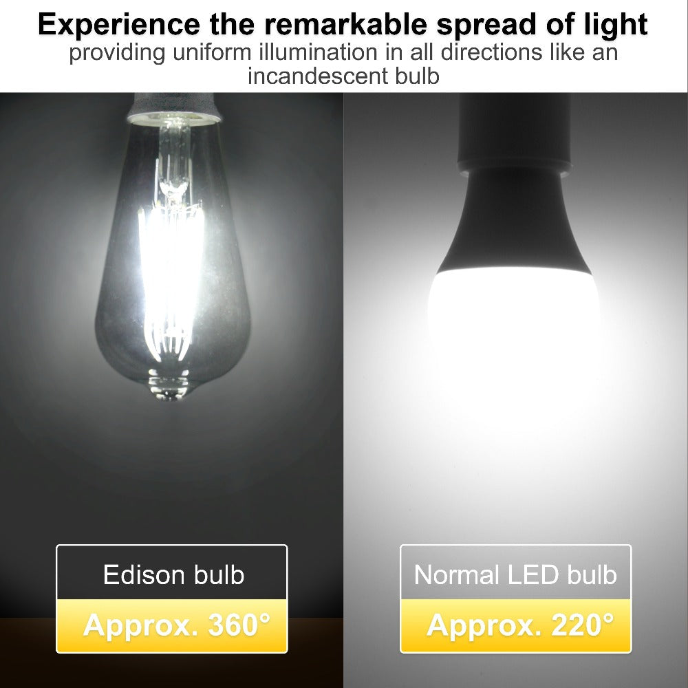 LED Edison Bulbs ST64 6 Pack 6W 60W Equivalent - E26 Vintage Filament Globe Bulb 700LM Flicker-Free Non-Dimmable