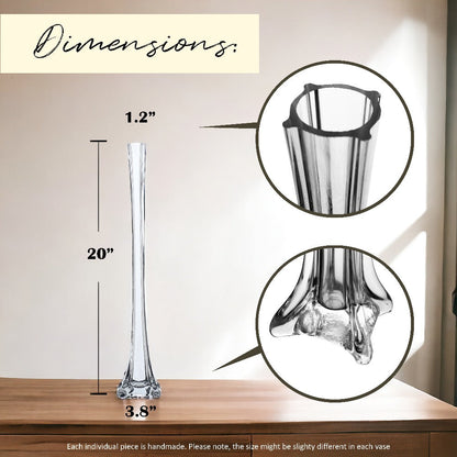 Eiffel Tower Vase Pack of 12 – Tall Glass Flower Vases for Wedding Centerpiece, Event Table Decor, Floral Arrangements & Party Decoration