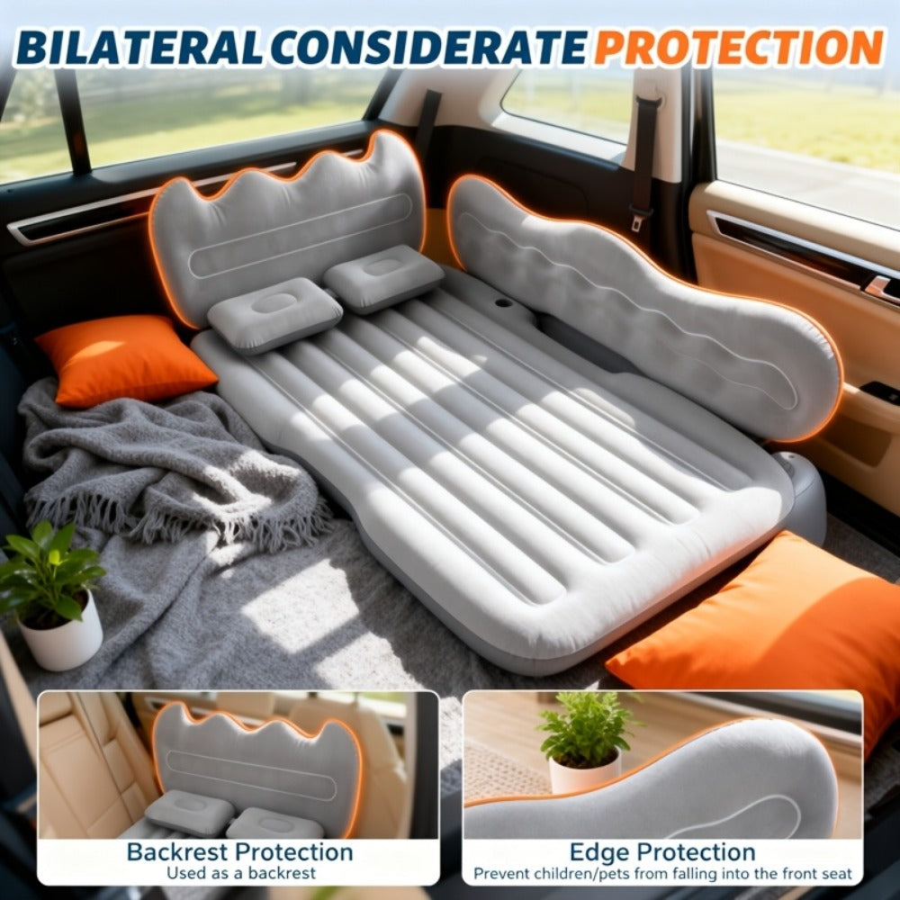 Inflatable Car Bed Plush Folding Design with Storage Bag & Tool Kit Soft Skin-Friendly Comfortable Outdoor Car Air Mattress for Camping