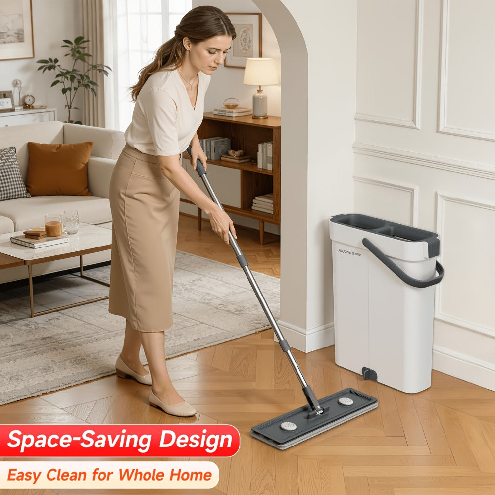 Spin Mop and Bucket Set with Wringer 360° Flat Mop Microfiber Pads Long Handle for Hardwood for Home Cooking, Dining and Outdoor Meals