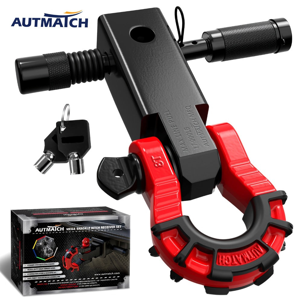 Shackle Hitch Receiver 2-Inch 68, 000 lb Break Strength with 3/4" D-Ring & 5/8" Hitch Lock Pin – Heavy Duty Drop Forged Steel 8-Ton Vehicle
