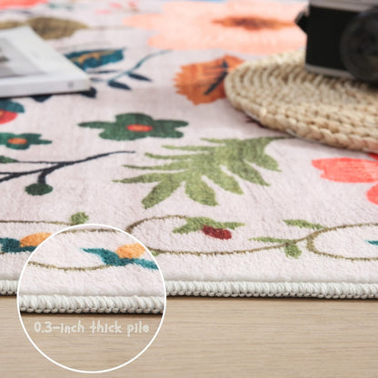 Area Rug for Bedroom, Bohemian Floral Plush Runner with Four Machine-Washable Sizes for Bedroom or Kitchen