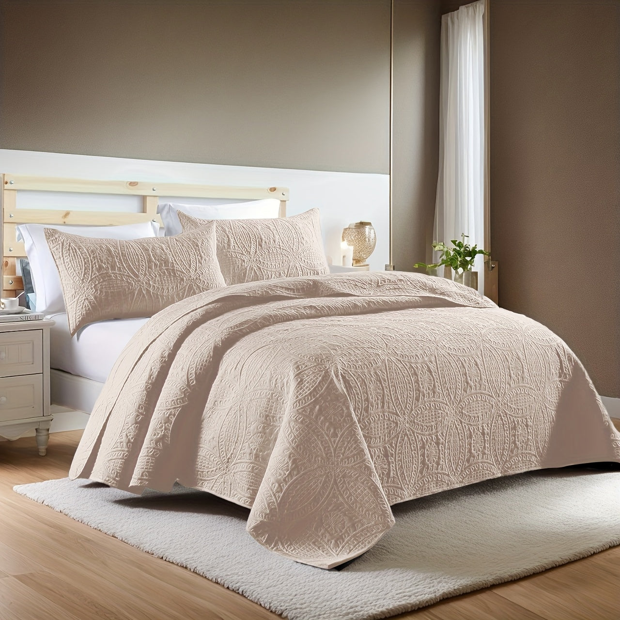 Quilt Set 3 Piece Soft Lightweight Bedding – Thin Bed Quilt with 2 Pillowcases for Bedroom Guest Room, Full Queen King