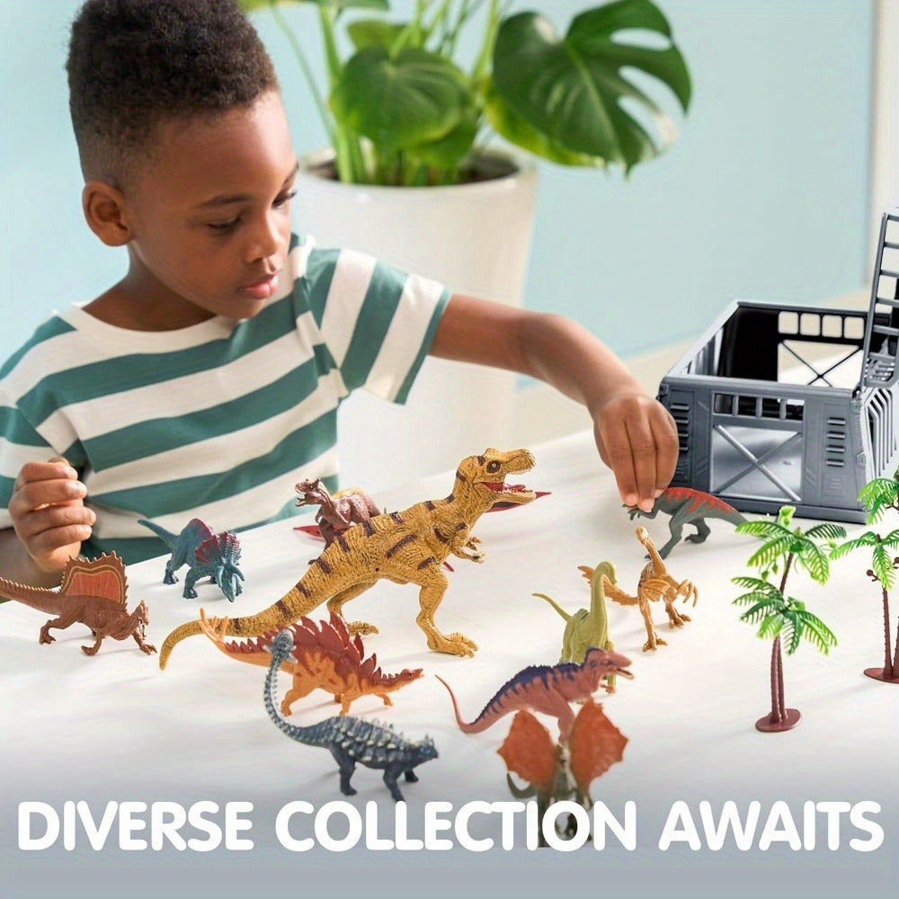 Dinosaur Toys for Kids 19pcs with Play Mat & Storage Cage, Realistic Dinosaur Figures Playset for Boys Girls Ages 3+