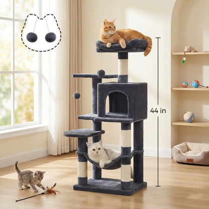 44- or 66-Inch Cat Tree Condo with Cave, Hammock, Raised Platforms and Four Color Options for Indoor Cats