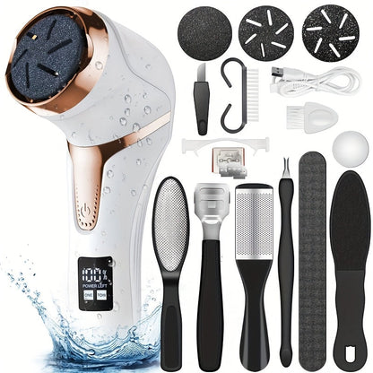 Electric Foot Callus Remover with 10pcs Pedicure Set, IPX7 Rechargeable Foot Grinder for Home and Salon Manicures