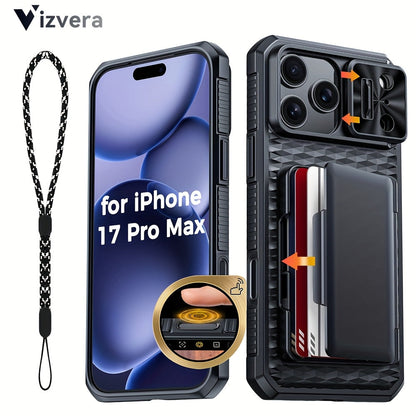 iPhone 17 Pro Max Wallet Case with Lanyard, 4-5 Card Holder, Sliding Lens Cover & Camera Control Button – Premium Protective Wallet Phone