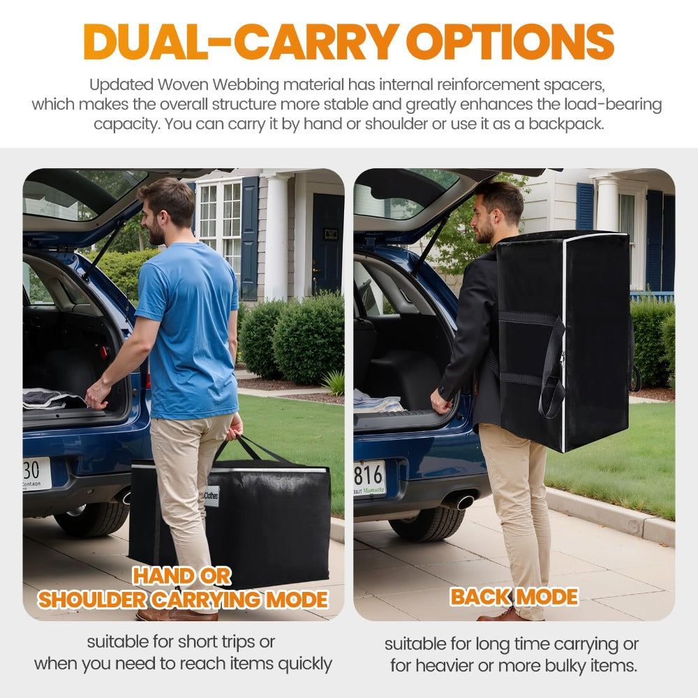 Moving Bags Extra Large Heavy Duty Storage Totes with Backpack Straps & Double Zipper – 4pcs Stackable Packing Bags for Moving