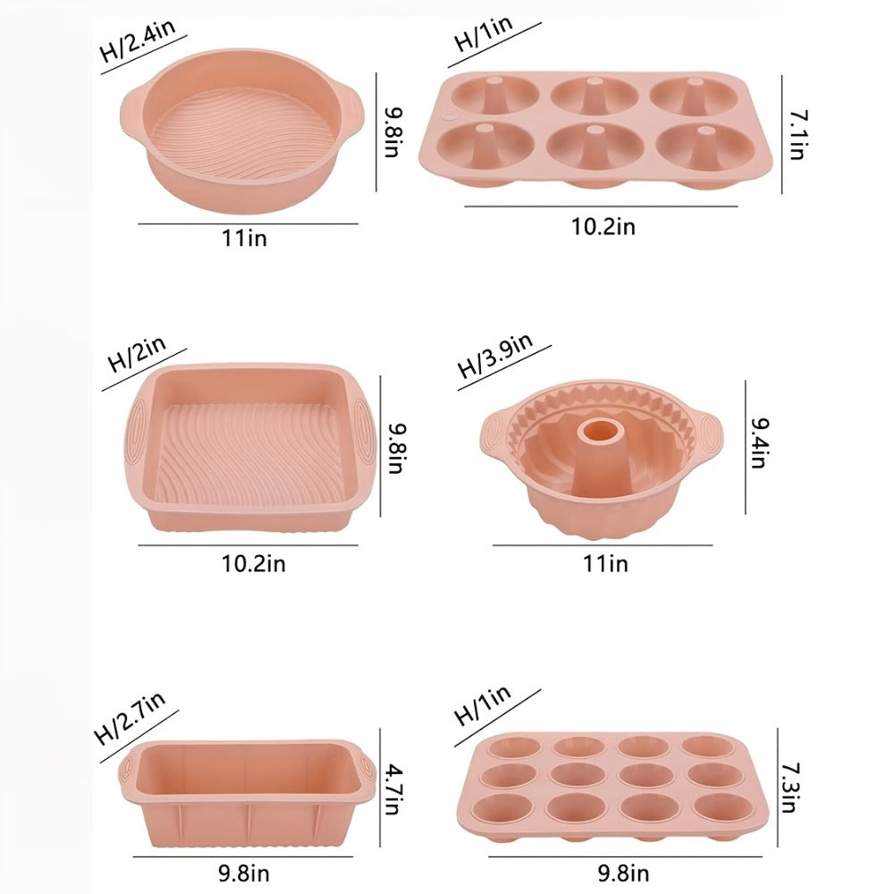 Silicone Baking Pan Set 6-Piece, Nonstick Silicone Cake Molds, Muffin Pan & Donut Baking Pan