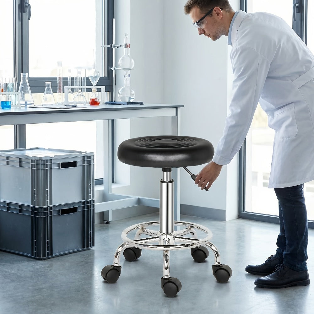 Round Padded Swivel Bar Stool 360° with Chrome Base – Adjustable Height Salon Kitchen Counter Stool for Nail