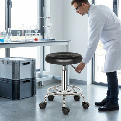 Round Padded Swivel Bar Stool 360° with Chrome Base – Adjustable Height Salon Kitchen Counter Stool for Nail